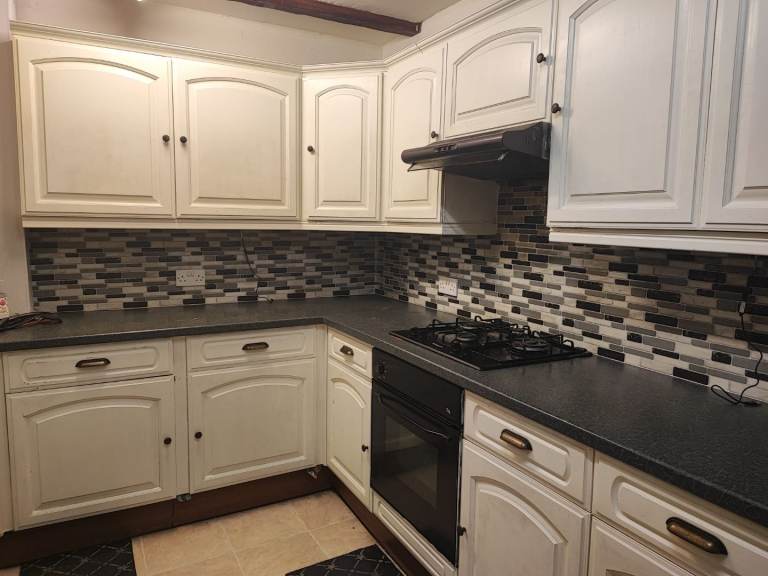 Solid wood kitchen cupboard set.