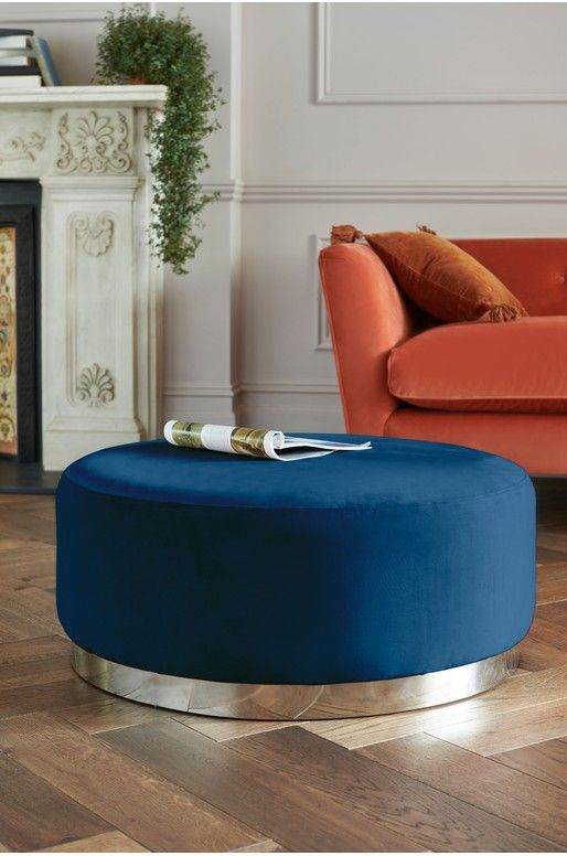 NEXT 3 foot wide XXL Foot stool - BLUE with gold base - BRAND NEW in box - RRP £220