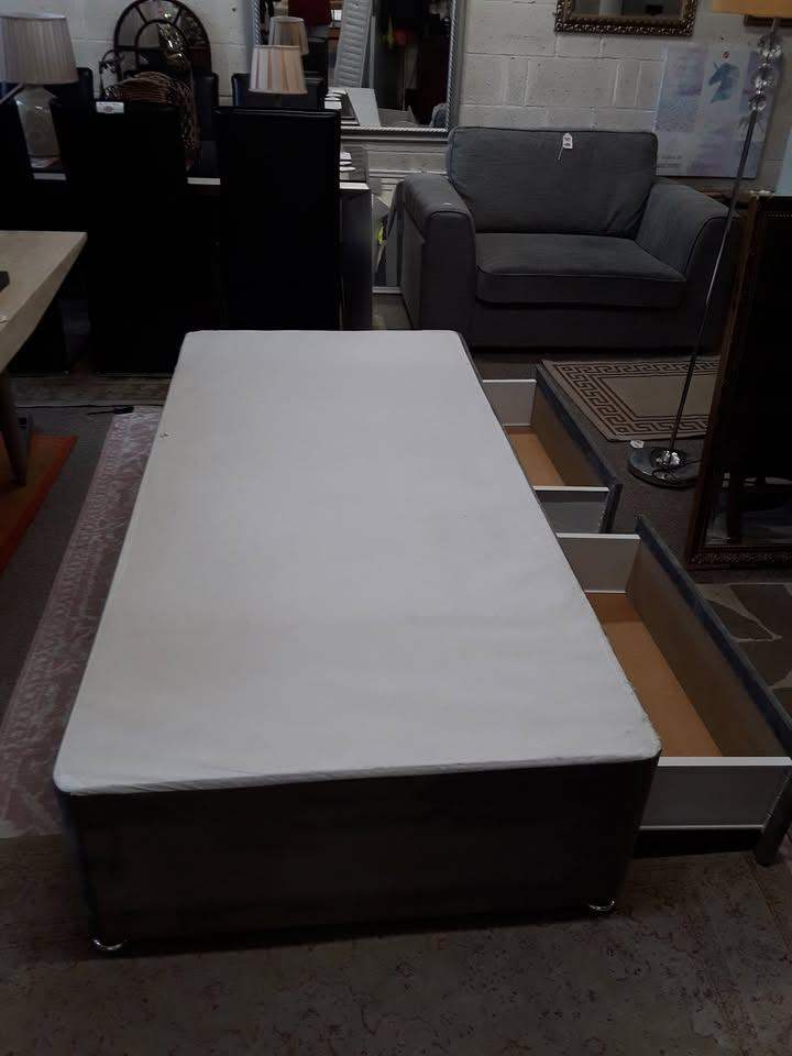 image for Grey two-drawer single divan base Low Cost Moves 2nd Hand Furniture STALYBRIDGE SK15 3DN