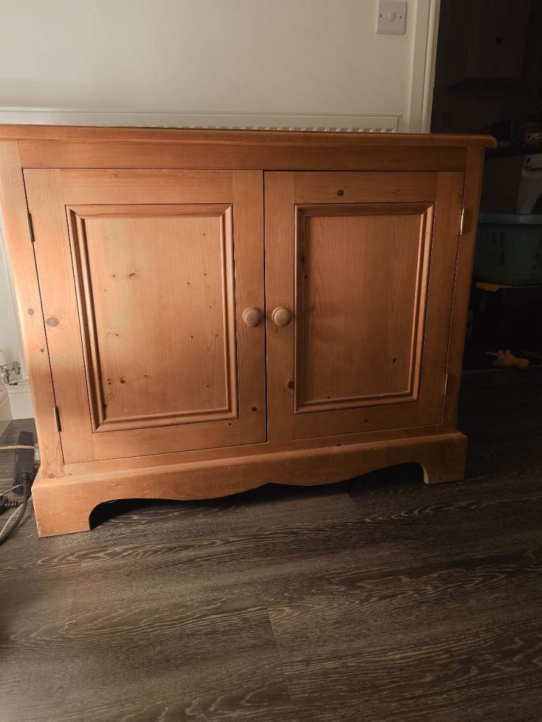 Solid antique pine linen cupboard 