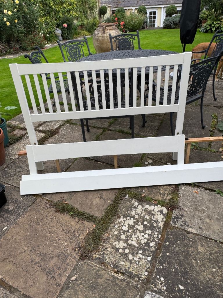 Double Bed Frame - White, Sprung Slats, Good Condition