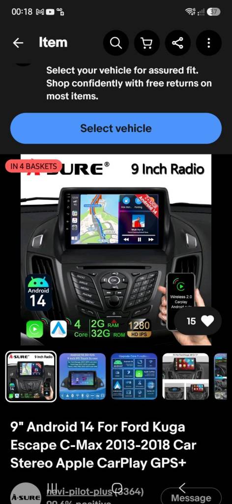 Ford Kuga 2013 to 2018 new 9inch touchscreen with car play