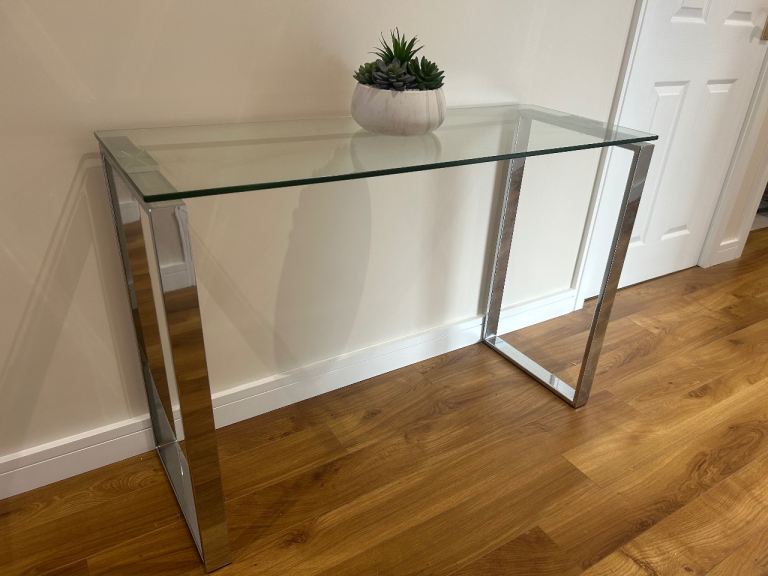 Chrome & Glass Console / Hall Table — 110cm
