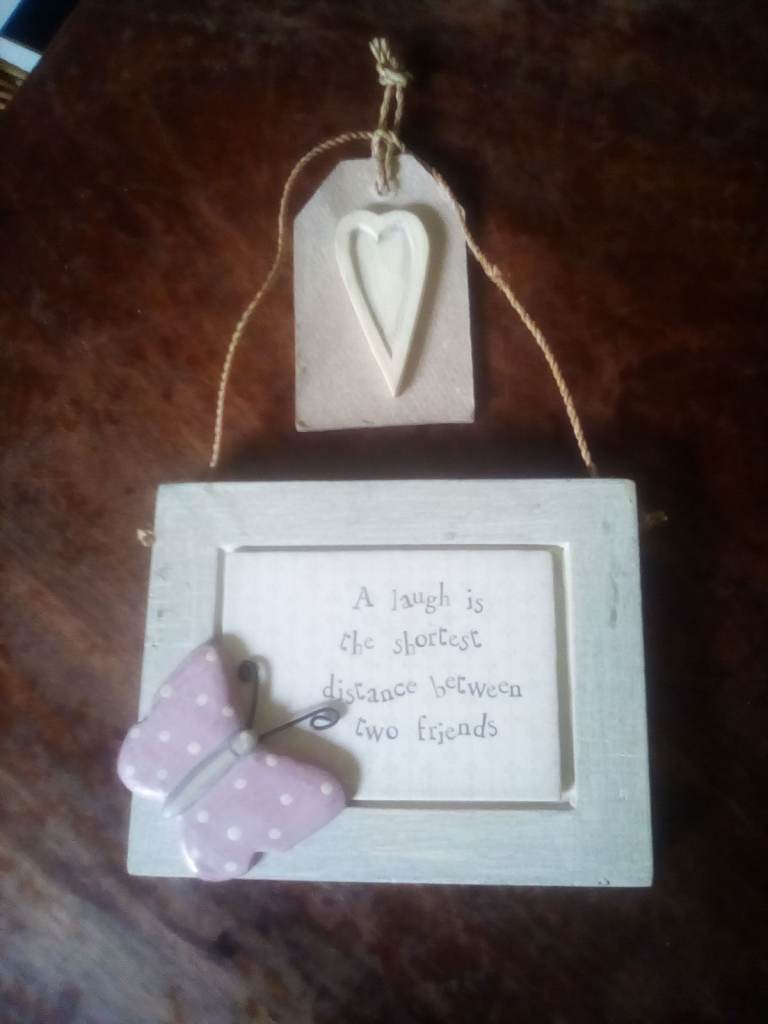 Hand carved & hand painted 'Shortest distance' mini hanging picture by East of India.