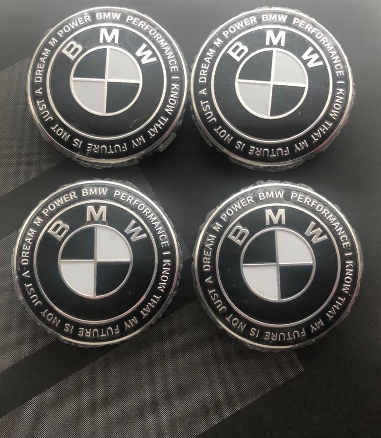 BMW 50th Anniversary Co Branding BMW Alloy Wheel Centre Caps 68 MM Brand New Black & White