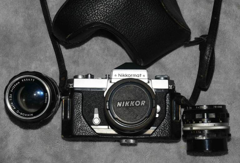 Nikon Nikkormat Film Camera with Nikkor Lenses and Case