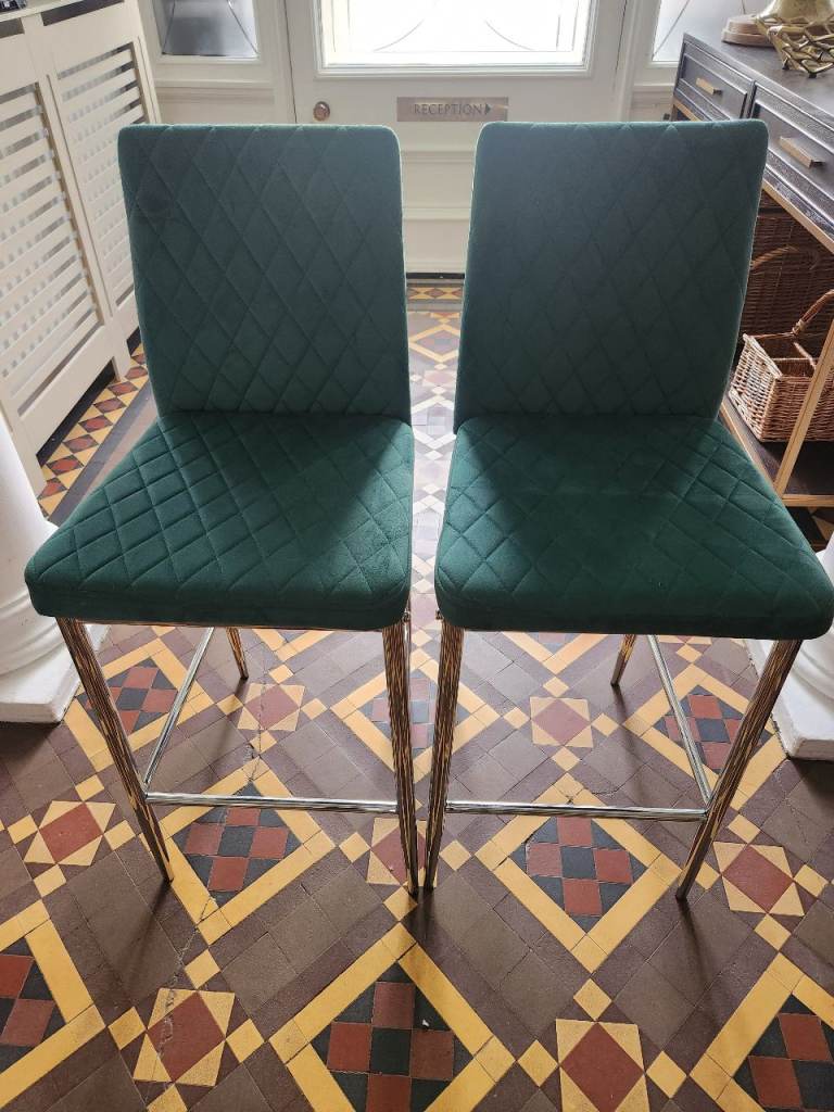 Pair of Green Velvet Bar Stools – As Good As New