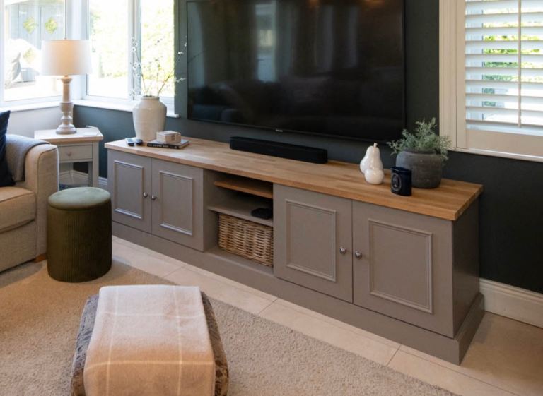Beautiful TV media unit with solid oak worktop