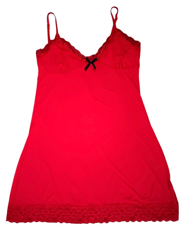 Womens Red With Black Bow Night Dress Night Slip Dress Size 12-14
