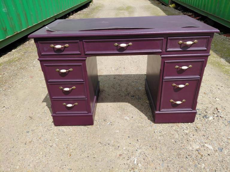 Traditional Pedestal Office Desk Burgundy Mahogany Effect 7 Drawer Writing Desk DELIVERY AVAILABLE!