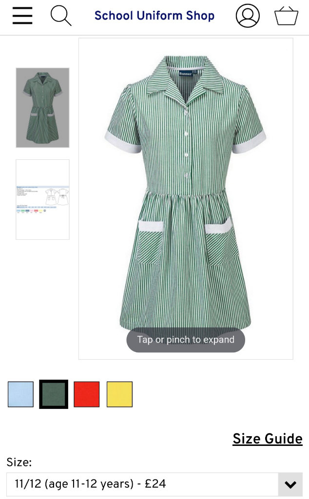4 x Green & White School Dresses With Tie Backs