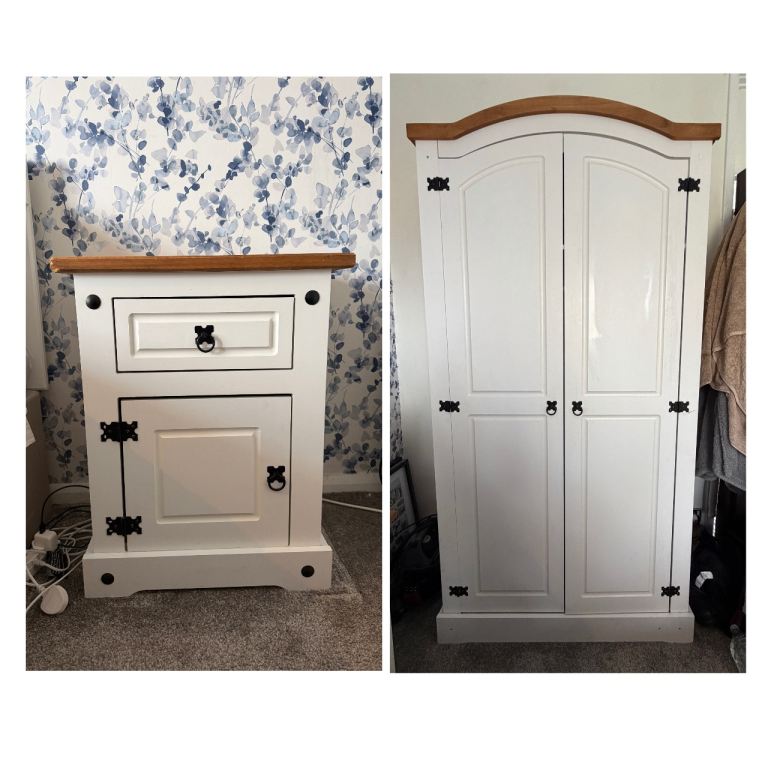 White / wood matching wardobe and bed side table