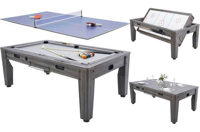 Pureline Multi Games (Pool, Air Hockey, Table Tennis) & Dining Table – 7ft x 4ft (Driftwood Finish)