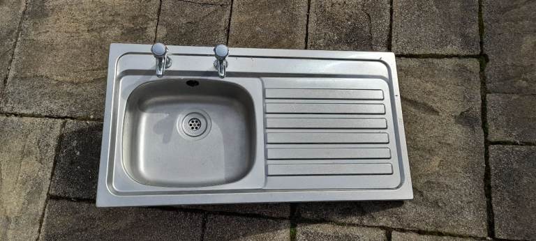 Old Metal Utility Sink with Draining Board