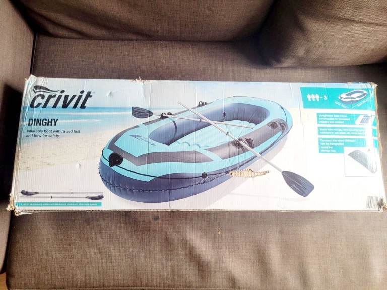 Crivit Inflatable 3 Person Dinghy boat & 2 Oars brand new in box