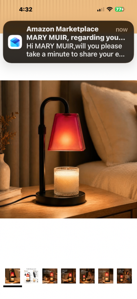 Candle Warmer Lamp with Timer – Red Shade, Black Base