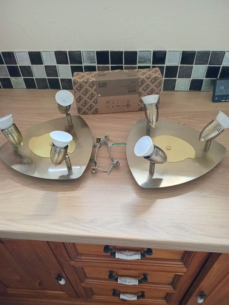 Pair of Gold Metal Ceiling Spotlights – Good Condition