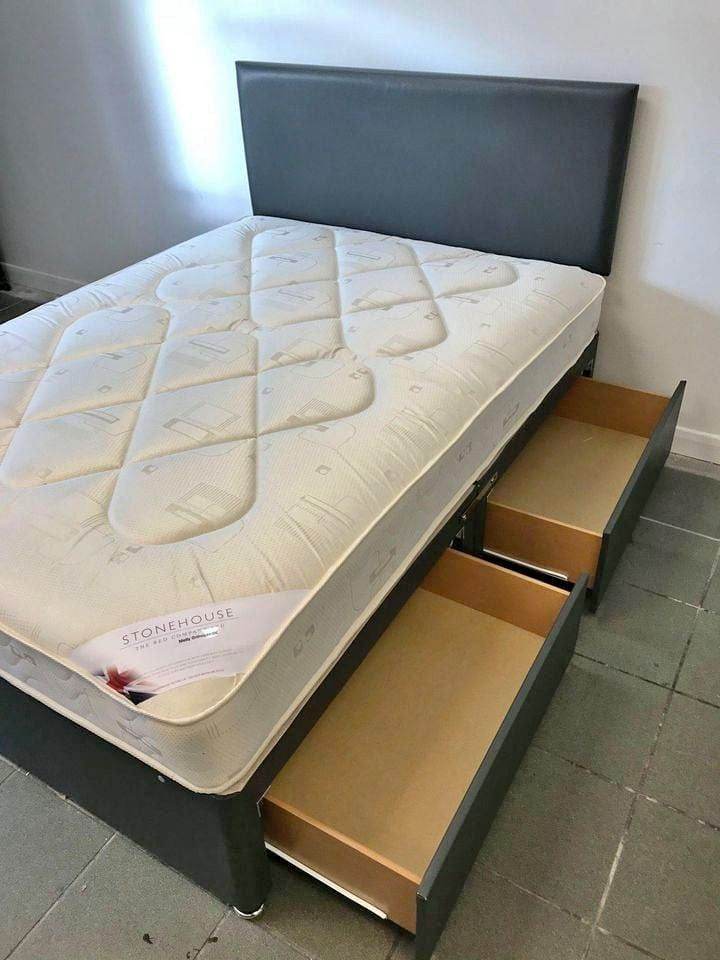 😊 Same Day Delivery / Double 4FT6 Divan Bed Base with Comfort Mattress 🚀 ::