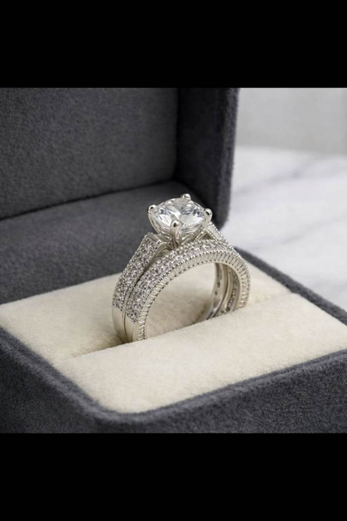 Classic Silver 925 Engagement Ring Set - Size (N1/2) 17.3 mm