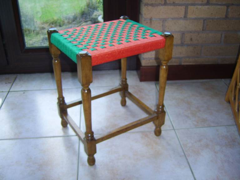 vintage wooden stool , lattice weave type seat , in excellent condition