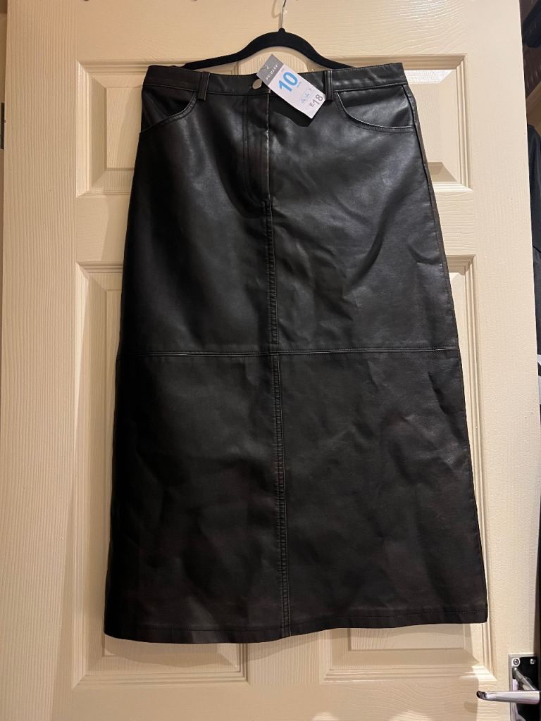 Primark Dark Brown Faux Leather Midi Skirt - UK Size 10, NEW