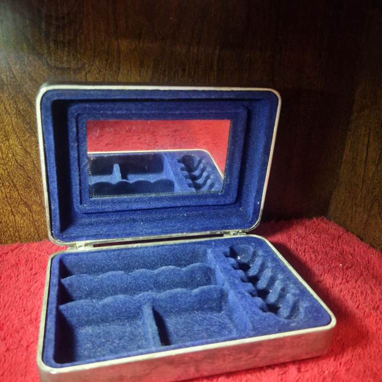 Vintage Blue Velvet Lined Jewellery Storage Case – Silver Tone, Made in Japan