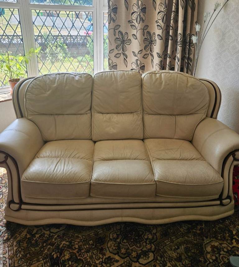 Cream leather 3 seater