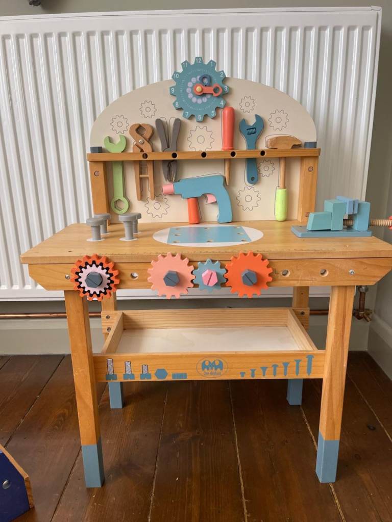 Wooden toy tool bench