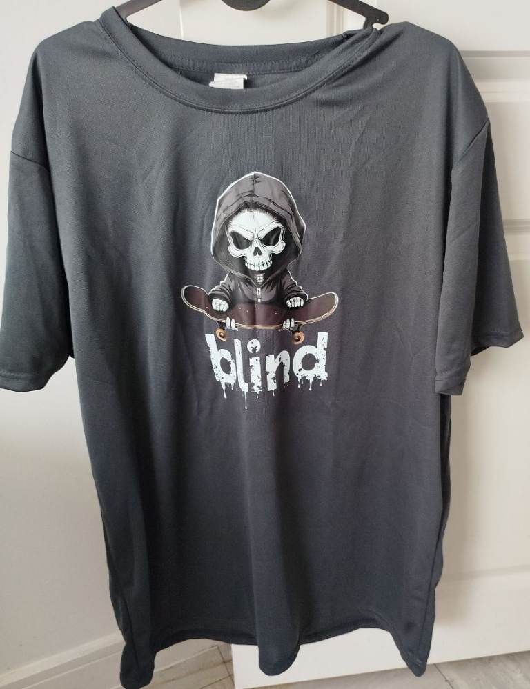 2 Blind Skateboards Graphic T-Shirt – Grey & Blue - New Condition 