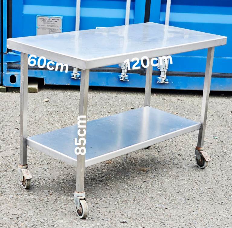 Commercial Stainless Steel Worktop Table with wheels.