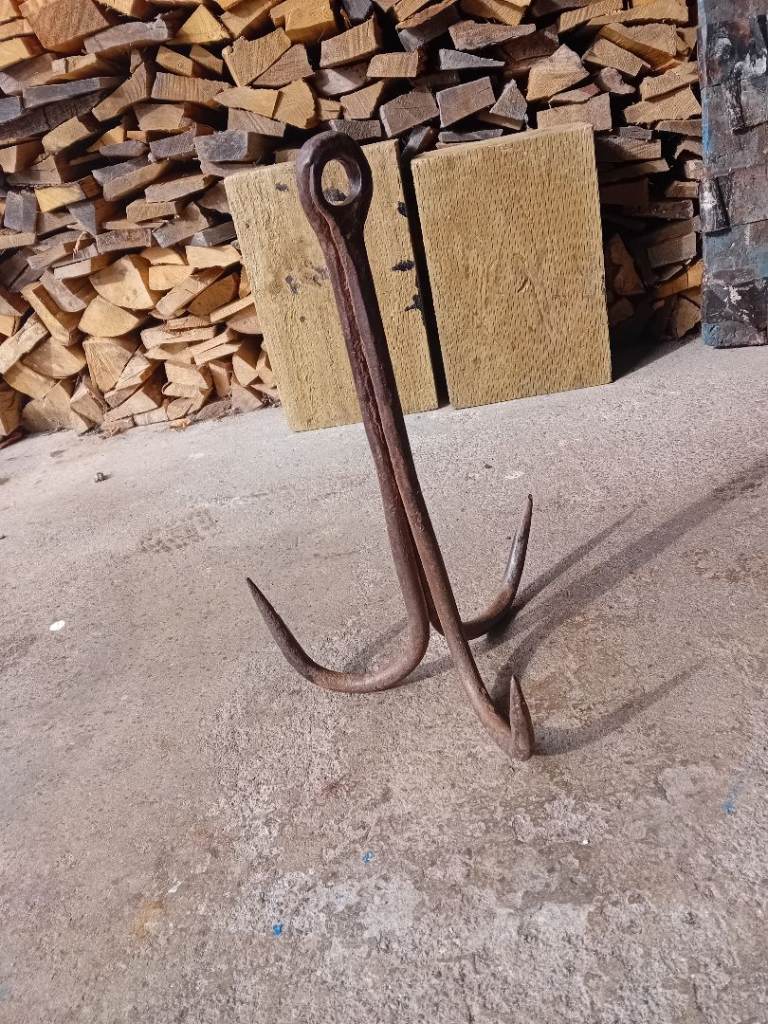 Antique Iron Boat Anchor, three prongs, 16 inches long.