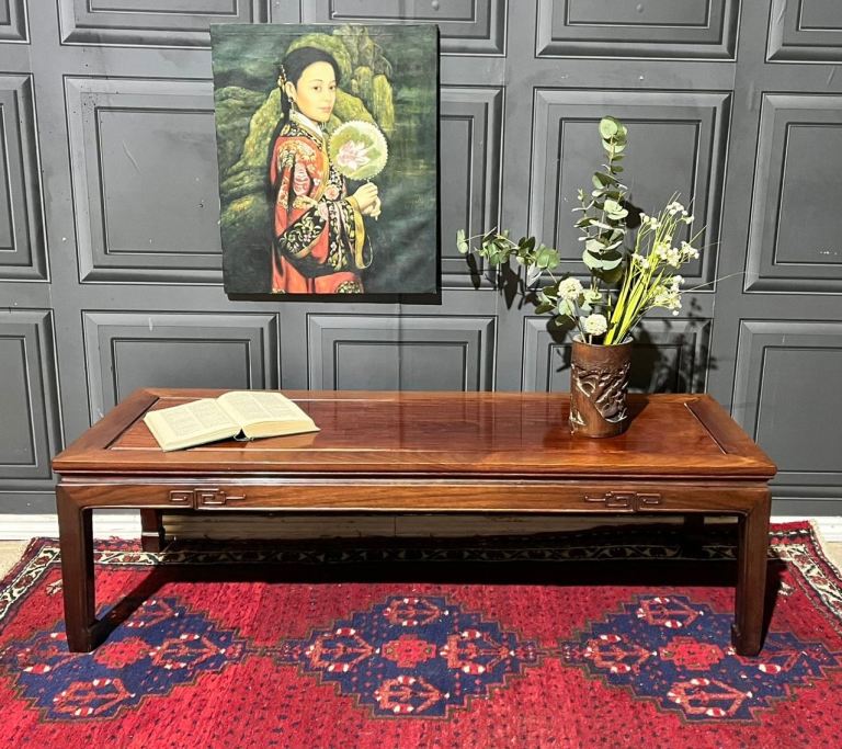 SOLD Vintage Antique Style Oriental Chinese Rosewood Kang Opium Long Lounge Coffee Table