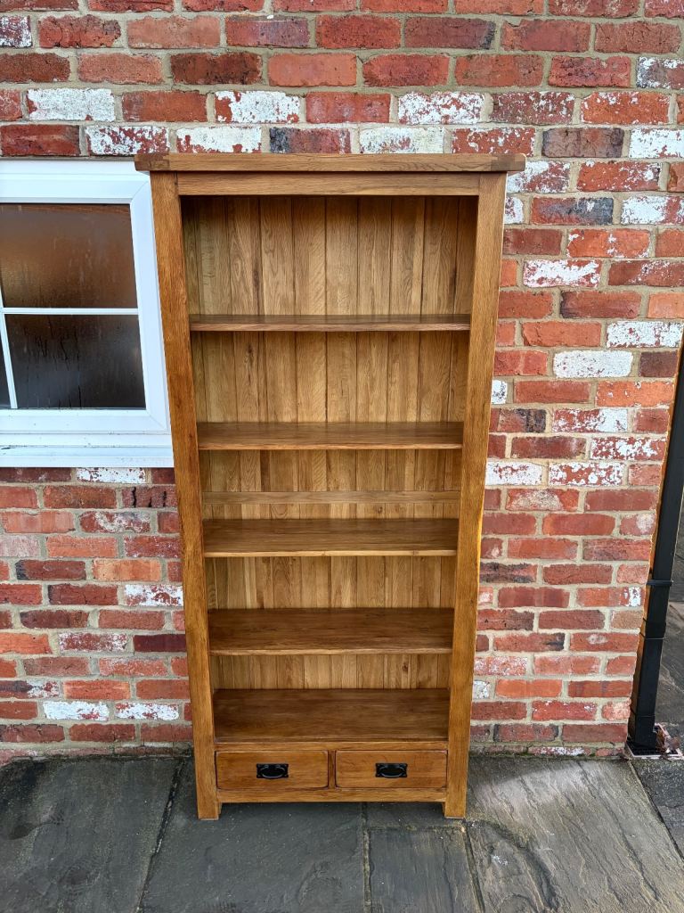 Rustic Solid Oak Tall Bookcase - Excellent Condition 