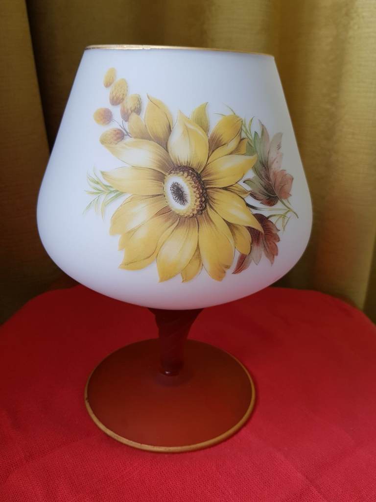 Rare Hand Painted Glass Balloon Brandy Goblet.