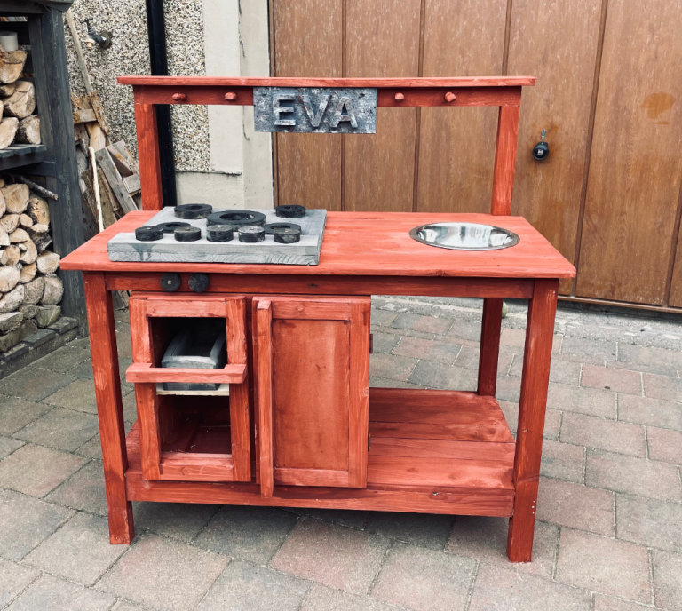 Children’s Handmade Single Sink Wooden Play Mud Kitchen 