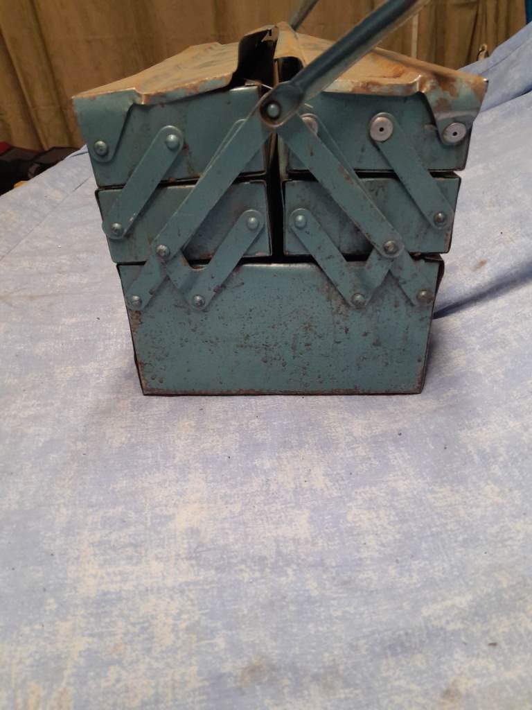 Vintage blue folding tool box