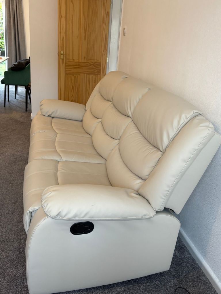 Luxury-Style Cream Reclining Sofa