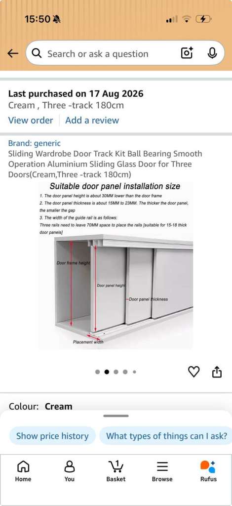 Wardrobe Rails - 3 Track - 180cm