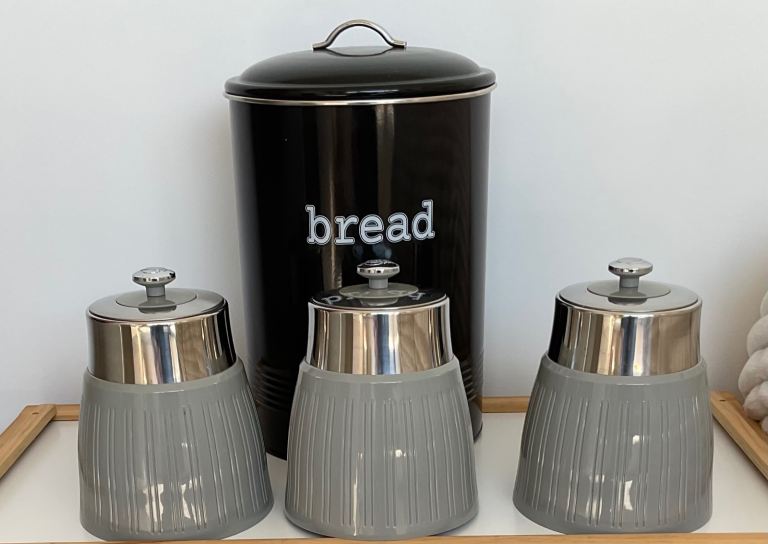 Retro Kitchen Canisters Set with Bread Bin – Excellent Condition