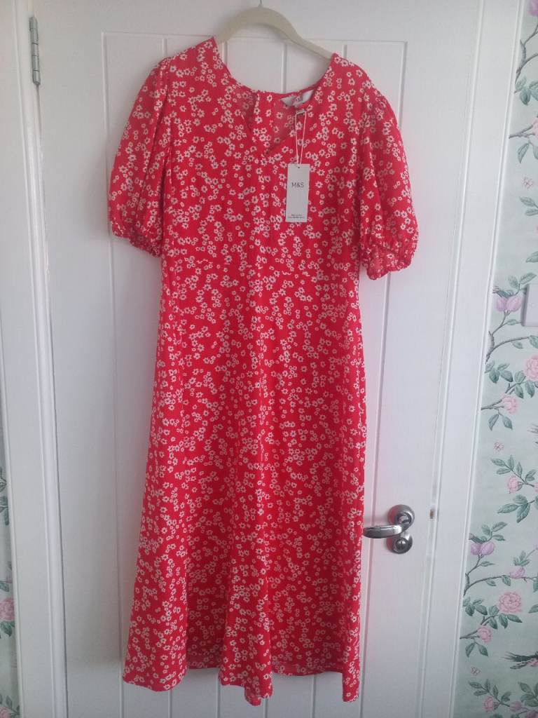 NEW M&S RED DRESS-SIZE 14 PETITE