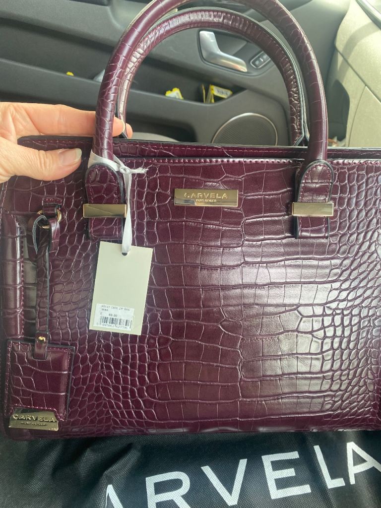 Carvela Holly Croc Zip Bag – Wine, New with Tags