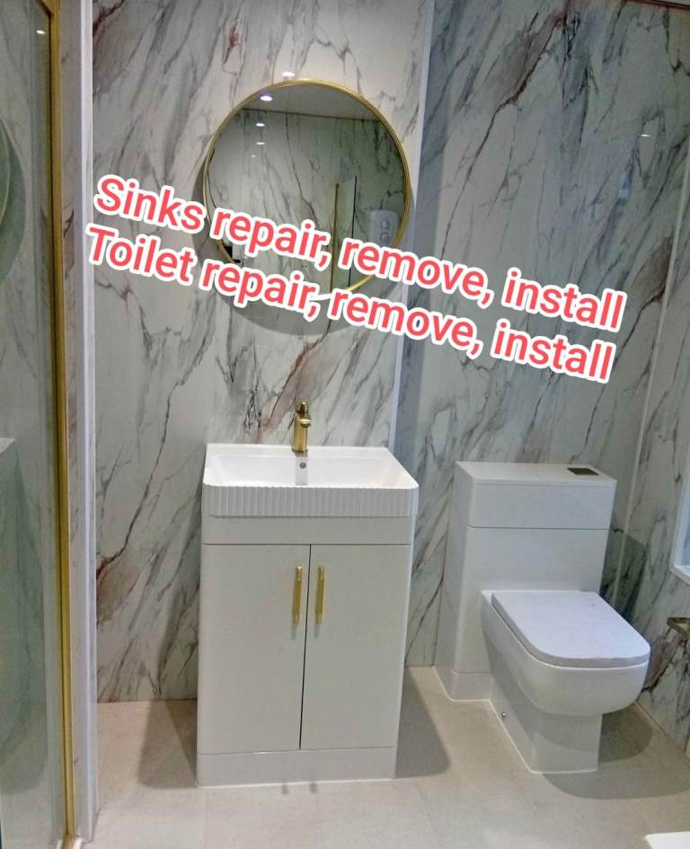 New White Bathroom Vanity Unit with Sink and Toilet