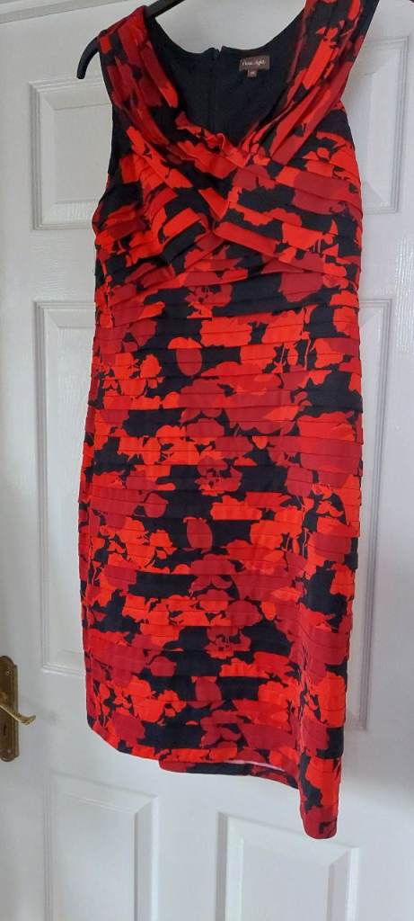 Size 16, Phase 8 Red & Black Ruched Dress 