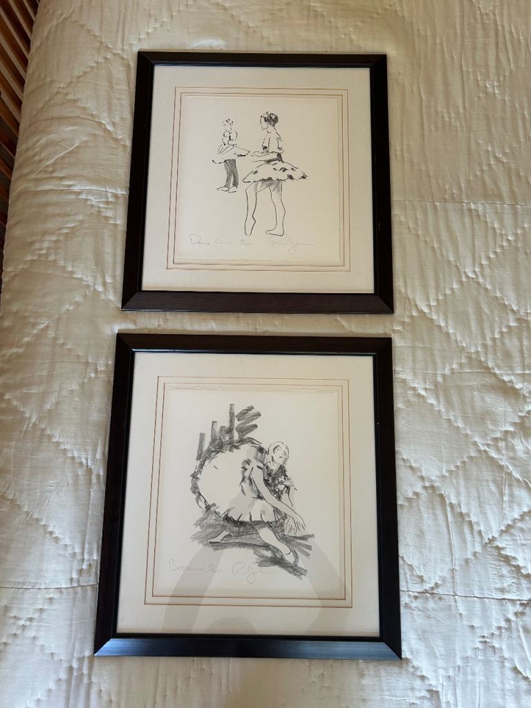 Pair of Original Framed Ballerina Sketches - Signed by Artist