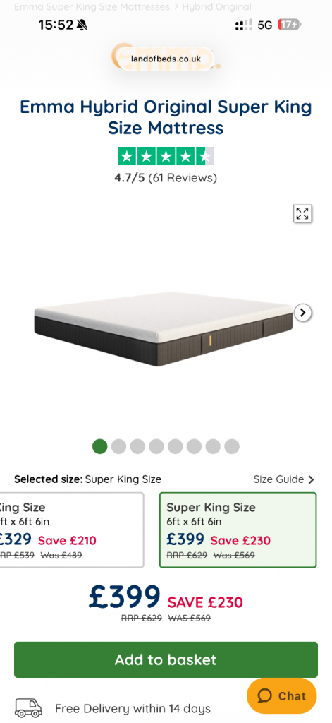 New / not taken out of box / Super King Emma Original Hybrid mattress