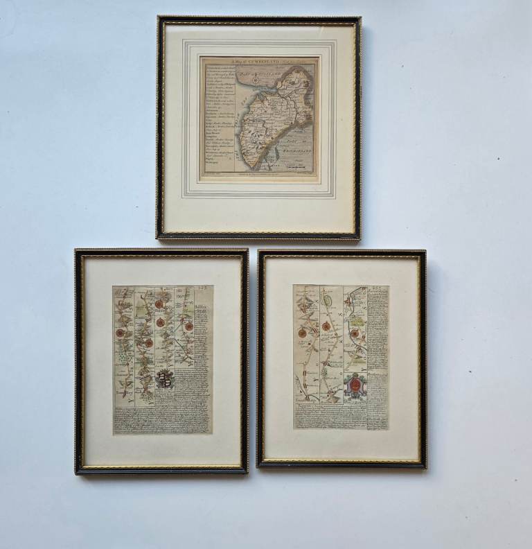 £45/Each 1700s Genuine Antique Framed Engraved Georgian Maps of Cumberland, Yorkshire Rippon,Whitby