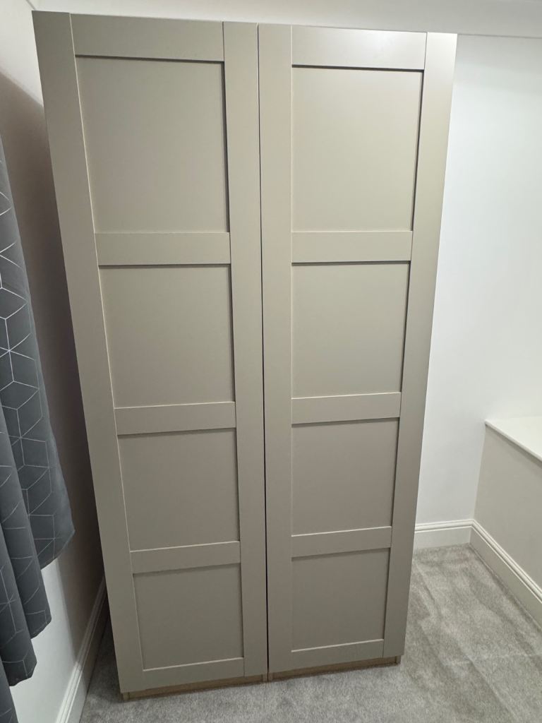 Ikea Pax Wardrobe With Doors And Hinges in Beige/Brown, 201x100x58, RRP~£350, Almost New