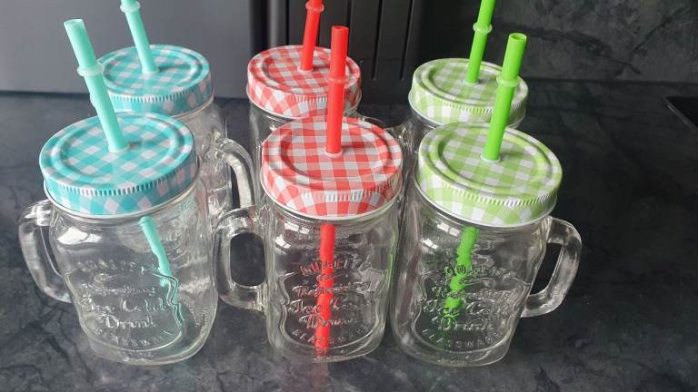 Set of 6 Jar Drinking Glasses with Straws