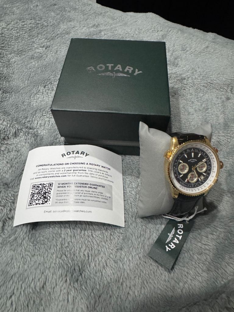 Rotary Men's Chronograph Black Leather Strap Watch