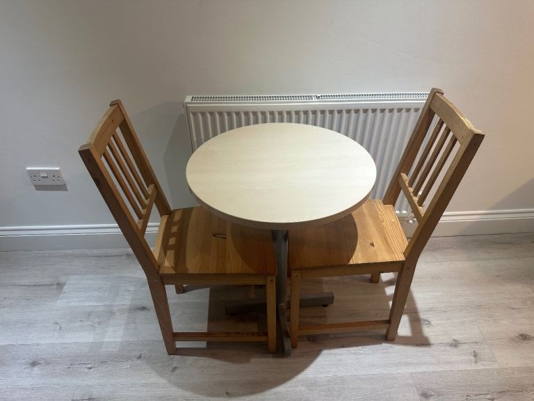 Small Wooden Dining Table and Two Chairs Set – Good Condition